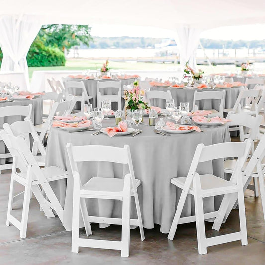 4 Stück Runde Tischdecke 229 cm, Hellgrau Polyester Tischdecke für Runden Tische schmutzabweisende und Waschbare Tischdecke Dekorative Tischdecke für Hochzeiten, Geburtstage, Partys, Bankette, Camping