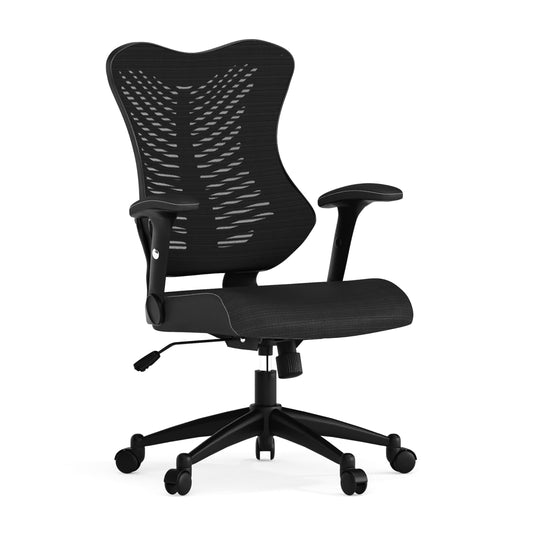 Flash Furniture Bürostuhl, ergonomisch, mit Netz-Rückenunterstützung, hoher Rückenlehne, höhenverstellbarem Sitz und feststellbarem Kipphebel, schwarz, 64 x 65 x 109 cm