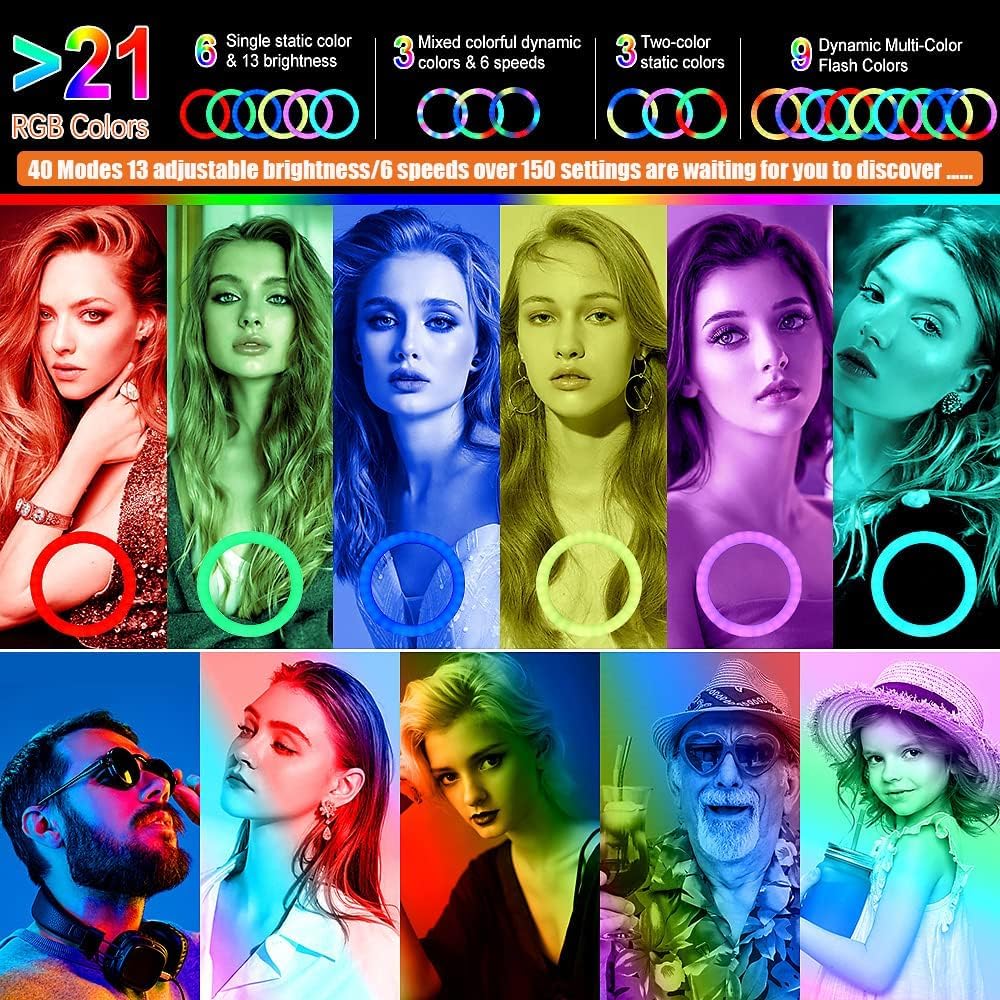 11.5 Zoll Ringlicht mit Stativ Handy, Tisch LED Ring Light Kamera Handystativhalter mit Ringleuchte für YouTube, Selfie, Makeup, Fotografie, 40 RGB-Modi 13 Helligkeit