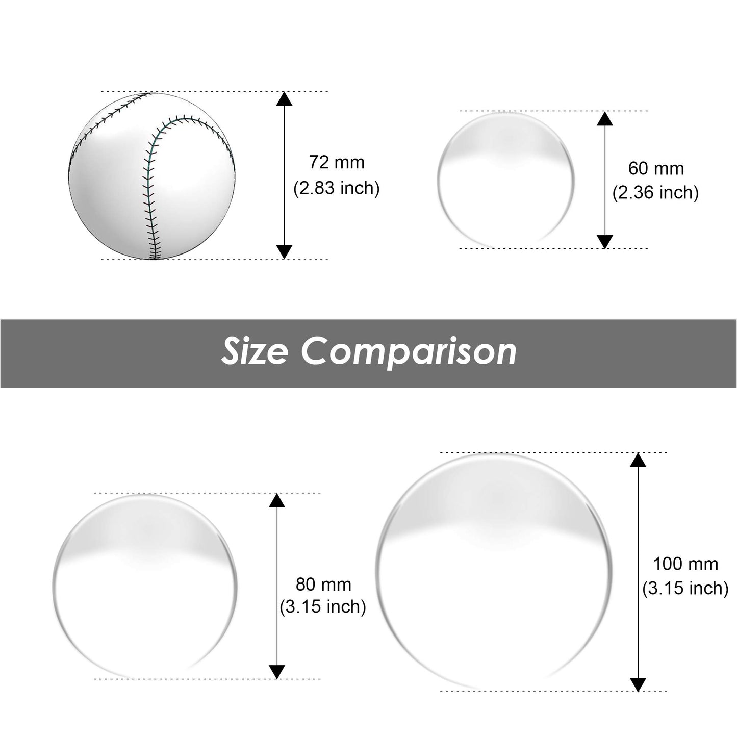 EMART K9-Kristallkugel mit Mikrofaser-Tuch, 60 mm/80 mm/100 mm, 3 Stück