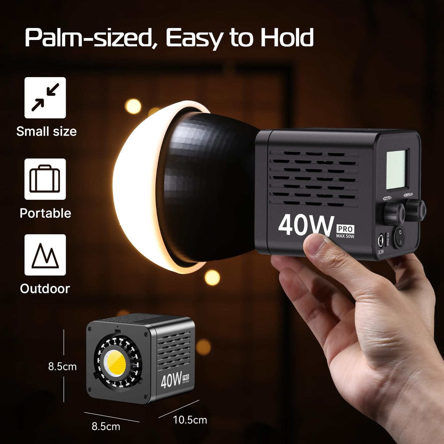 ULANZI Tragbares 40W Pro LED Videolicht mit Eingebautem 3400-mAh-Akku, Mini-COB-Beleuchtung mit Zwei Farbtemperaturen aus Metall, Dauerlichtleistung, Handscheinwerfer 2500 K-6500 K für Videos