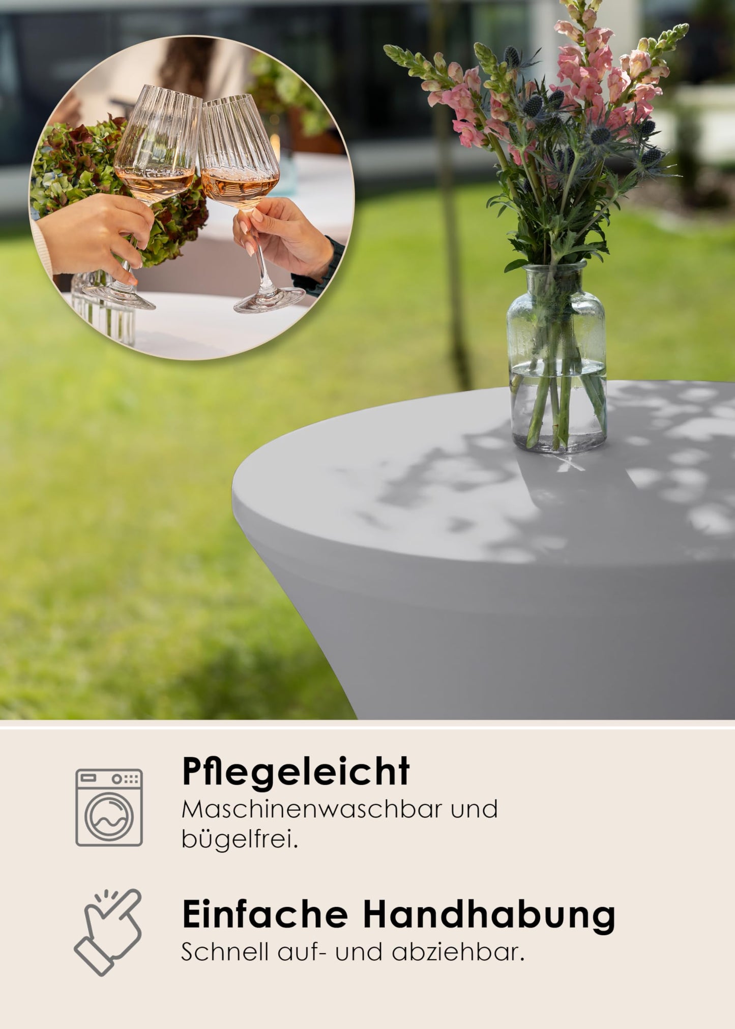 Gräfenstayn 2er-Set Stretch Stehtischhusse Diana mit Öko-Tex Siegel, Verstärkung im Fußbereich Ø60-65cm / Ø70-75cm / Ø80-85cm (Grau, Ø60-65cm)