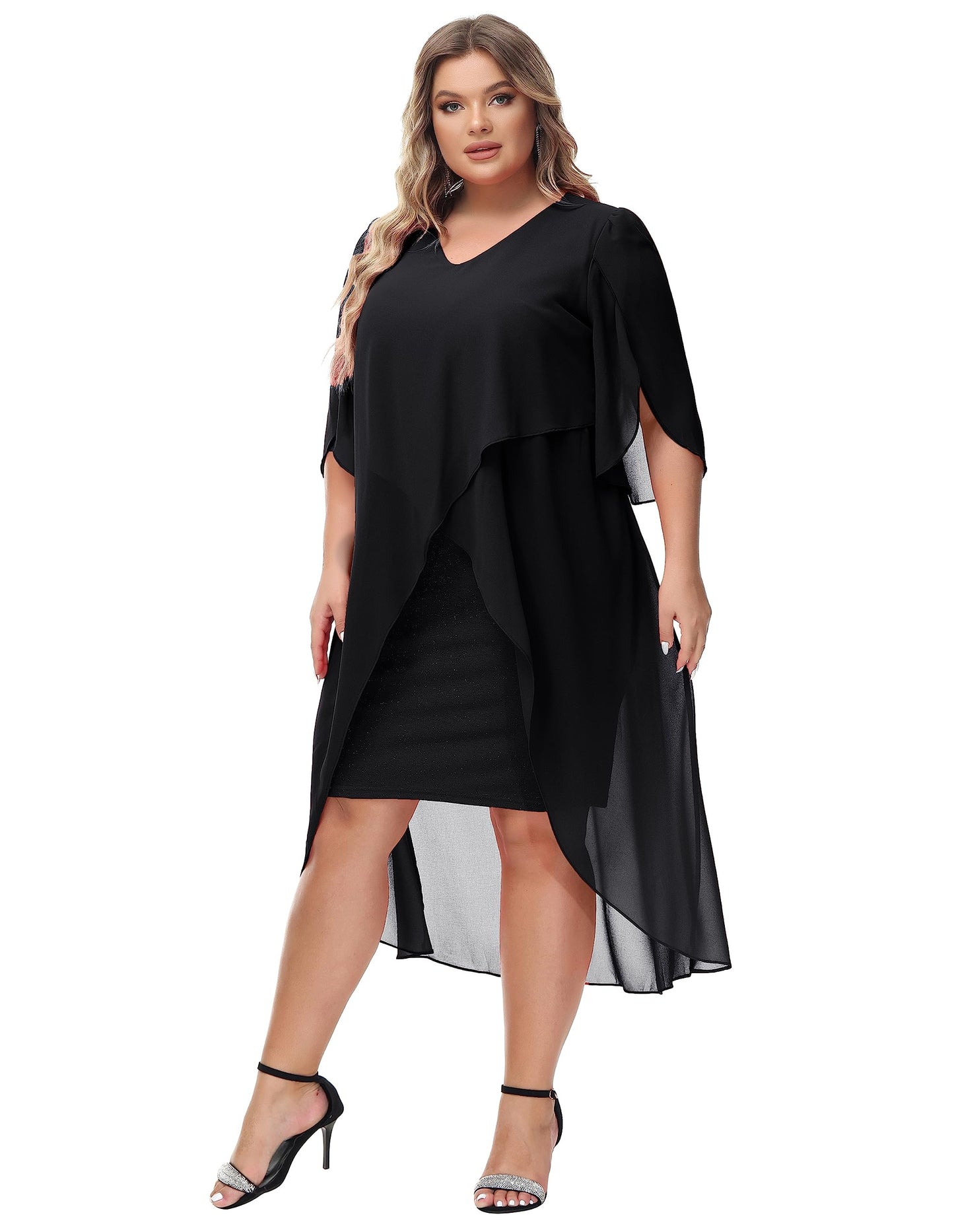 Hanna Nikole Damen Business Bleistift Kleider HIPS-Wrapped Kleid für Hochzeit Schwarz 52 Plus