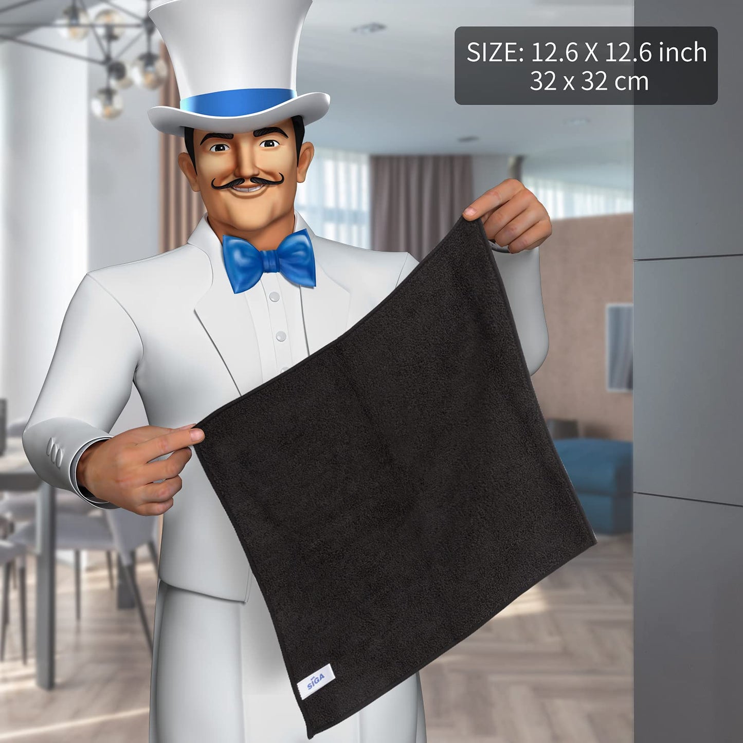 MR.SIGA Reinigungstücher Mikrofaser Lappen Putztücher Fenster Tücher Mikrofasertücher Geschirrtücher, 12er Set, Schwarz