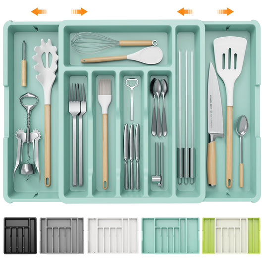 Erweiterbarer Besteckkasten für Schubladen – Verstellbarer Besteckeinsatz mit 8–10 Fächern, Blau