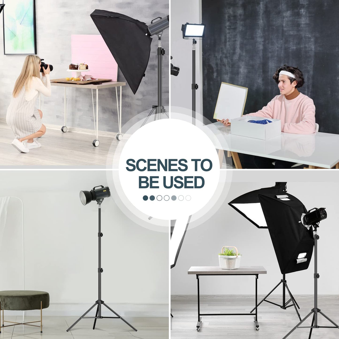 EMART 210cm Lichtstativ Stabil Lampenstativ Aluminium-Stativständer Licht Stativ tragbares Beleuchtungsstativ 5 kg Traglast, 1/4 Zoll Schraube Light Stand für Studio Kits, Softbox, 2 Stück