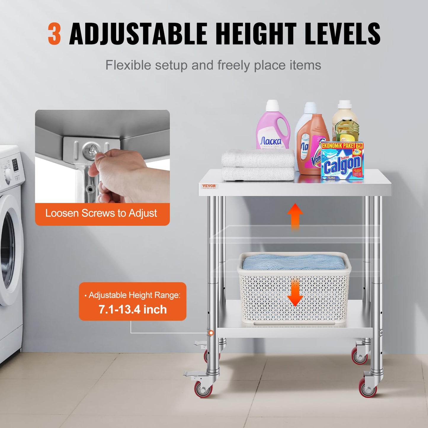 VEVOR Arbeitstisch Edelstahl 76 x 46 x 86 cm Werkbank Catering Arbeitstisch etwas 100 kg für Belastbarkeit Lebensmittel Zubereitungstisch Gewerbliche Arbeitstisch für Küche 4 verstellbare Füße