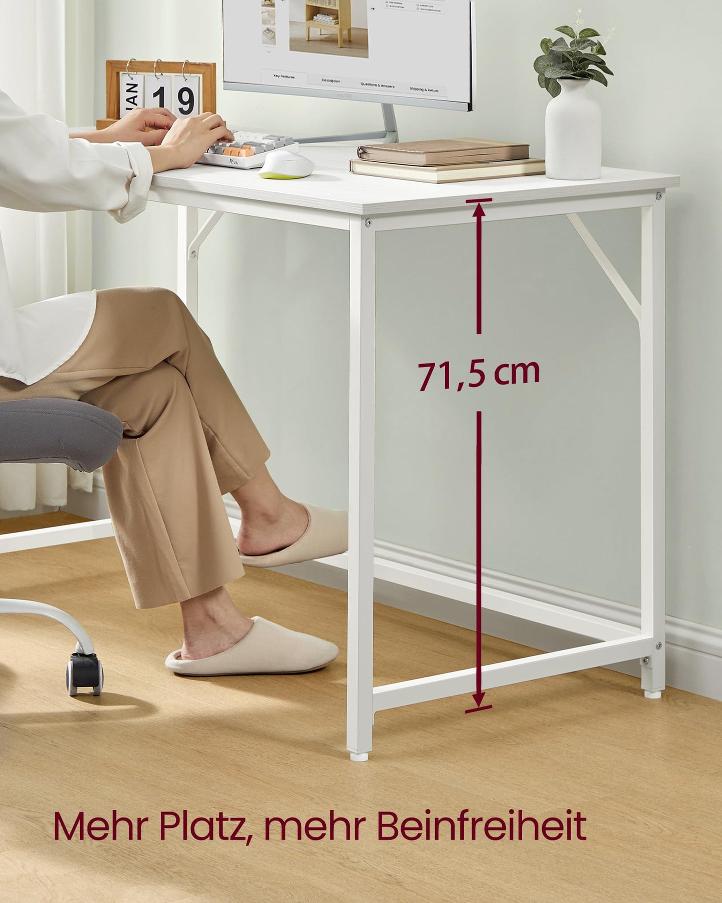 VASAGLE Schreibtisch, Kleiner Computertisch, Bürotisch, für Arbeitszimmer, Schlafzimmer, 60 x 120 x 76 cm, moderner Stil, Metallgestell, ahornweiß LWD039W01