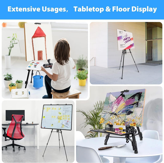 VAIIGO Staffelei groß L 52-162cm, Atelierstaffelei, Künstler Staffelei, Verstellbare Staffelei, Feldstaffelei aus Aluminium mit Tasche/Fässer/Schürze, Stativ Staffelei für Kuntsmalerei und Werbung