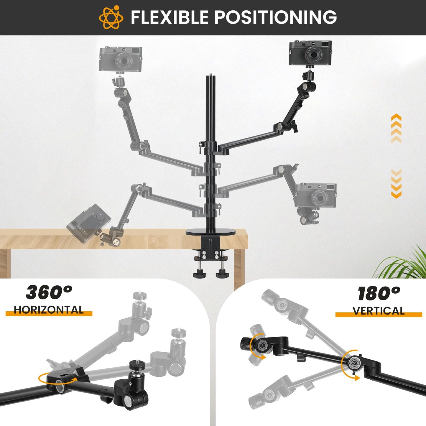 TARION Tischstativ Kamera Tischhalterung Klemmstativ: Kamera Overhead Stativ Tisch Halterung Flexibel Gelenkarm Tischklemmstativ mit Tablet Klemme für DSLR Kameras, Ringlichts, Handy, Webcam