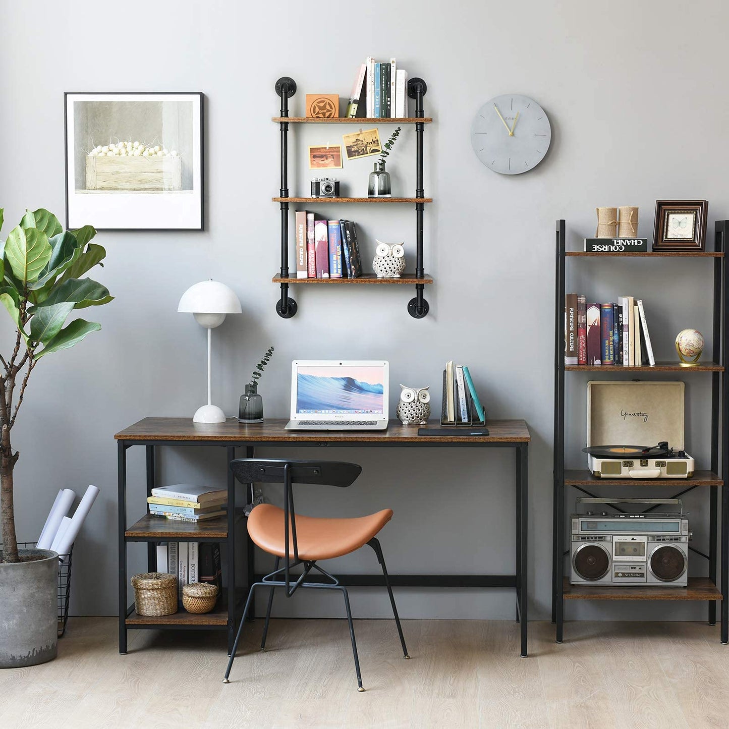 IBUYKE Wandregal, Schweberegal mit 3 Ebenen, 60x21x95cm, Wandboard für Bücher, Vintage Standregal, Leiterregal, Dekorative Regale, für Wohnzimmer, Küche, Schlafzimmer, Badezimmer RF-TM003