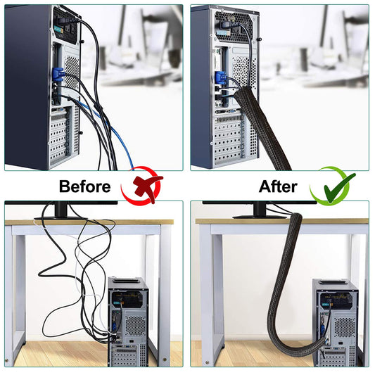4 Stück X 1.5m Kabelkanal Schreibtisch Flexibel Management, kabelmanagement Schwarz mit Reißverschluss, Durchmesser 2-2.5cm, Kabelschlauch Kabel Cable Organizer Management für PC Kabelschutz