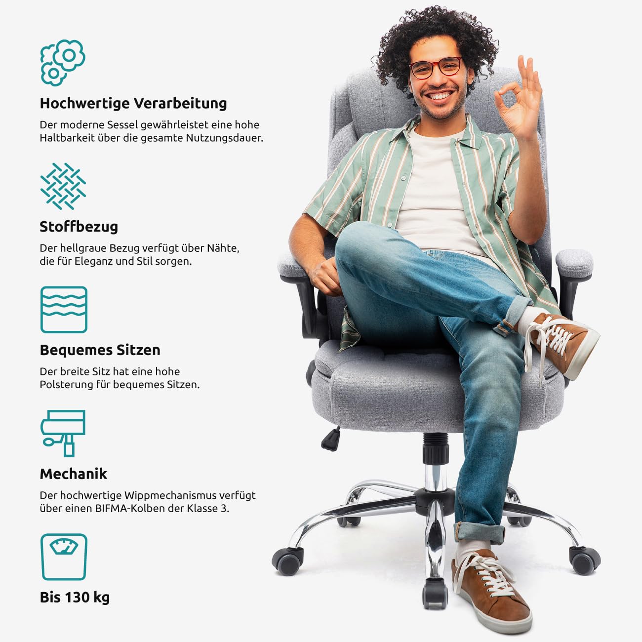 Superkancl ergonomischer Bürostuhl Comfortable mit klappbaren Armlehnen, Grau