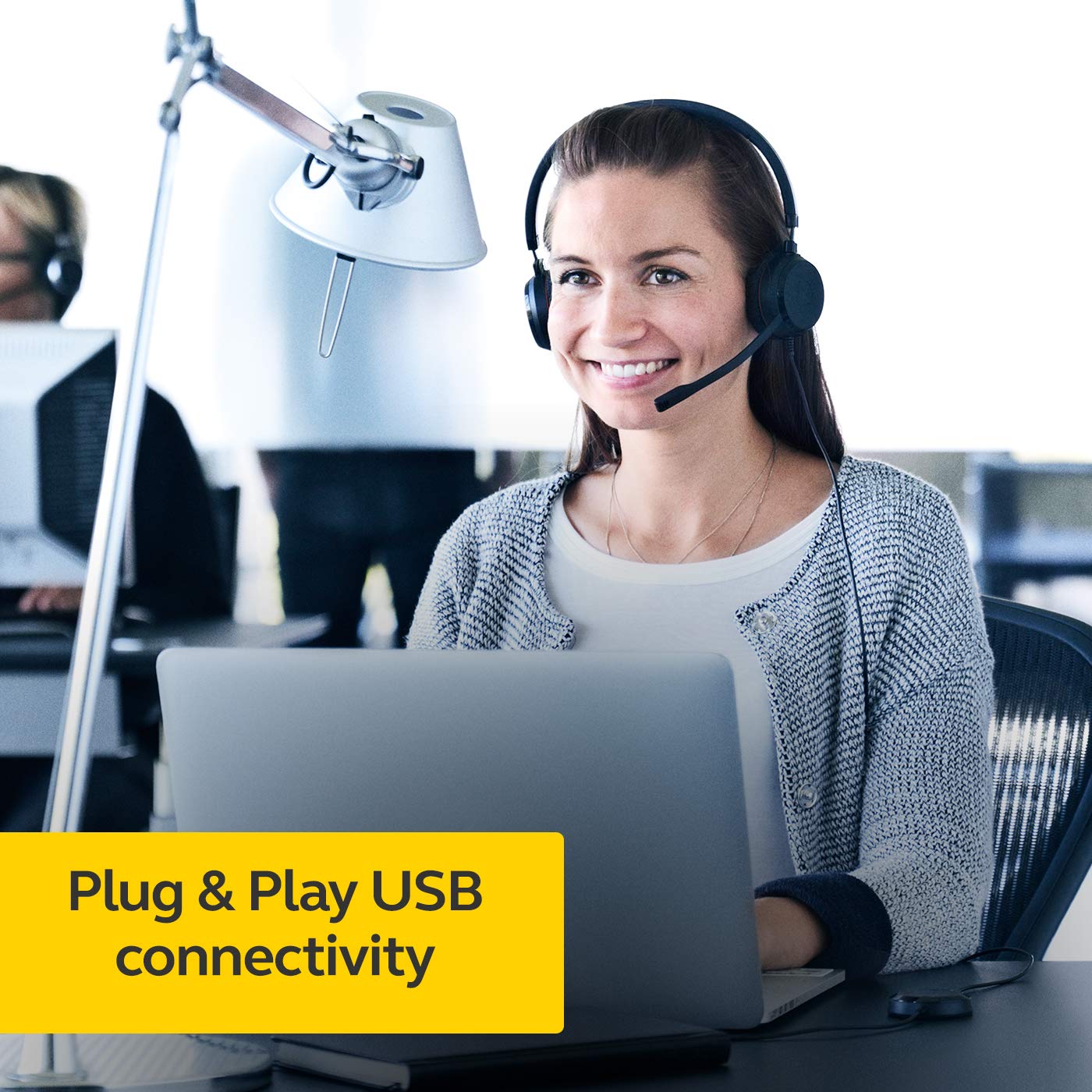 Jabra Evolve 20 Mono Headset – Microsoft Certified Headphones for VoIP Softphone with Passive Noise Cancellation – USB-Cable with Controller – Black