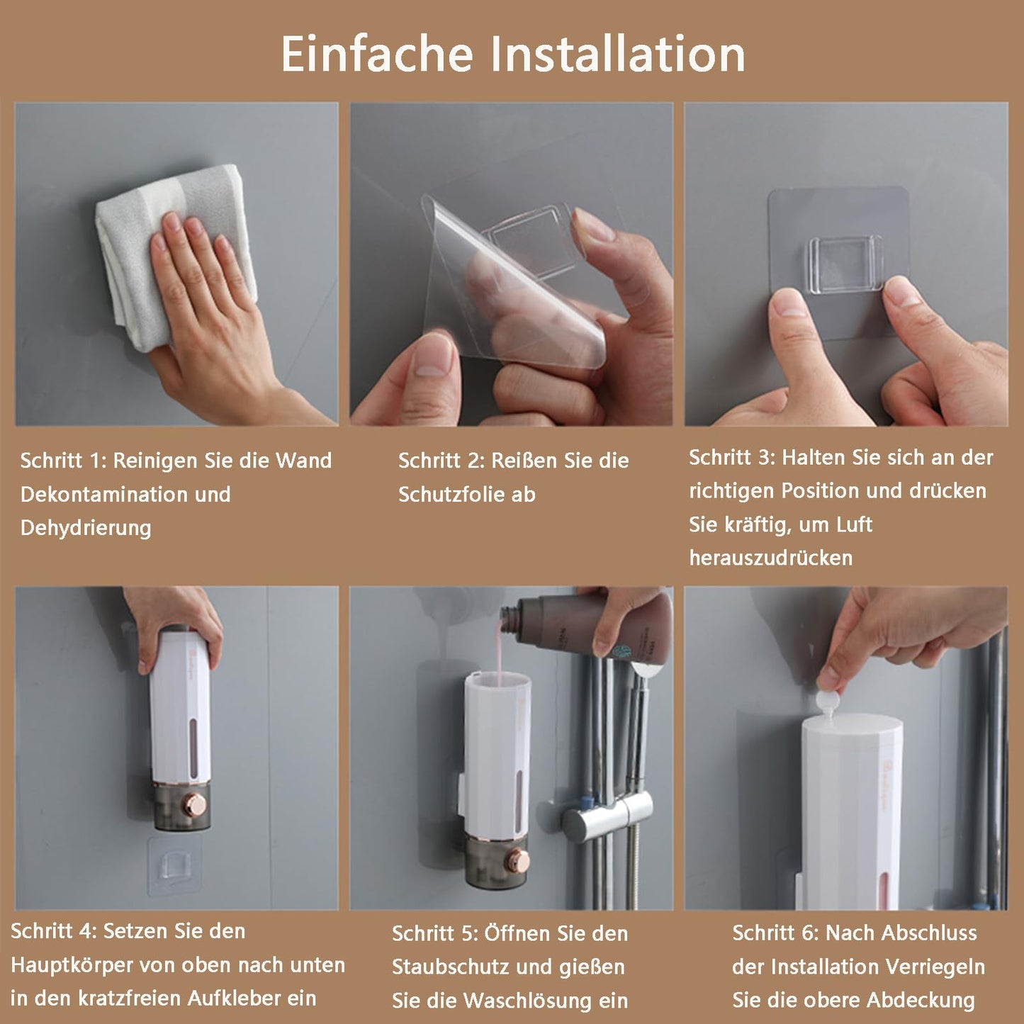 Seifenspender Wandbefestigung 2er Set – Ohne Bohren, 450 ml – Nachfüllbarer Duschgel- und Seifenspender mit transparentem Sichtfenster – Ideal für Badezimmer, Waschbecken und Dusche