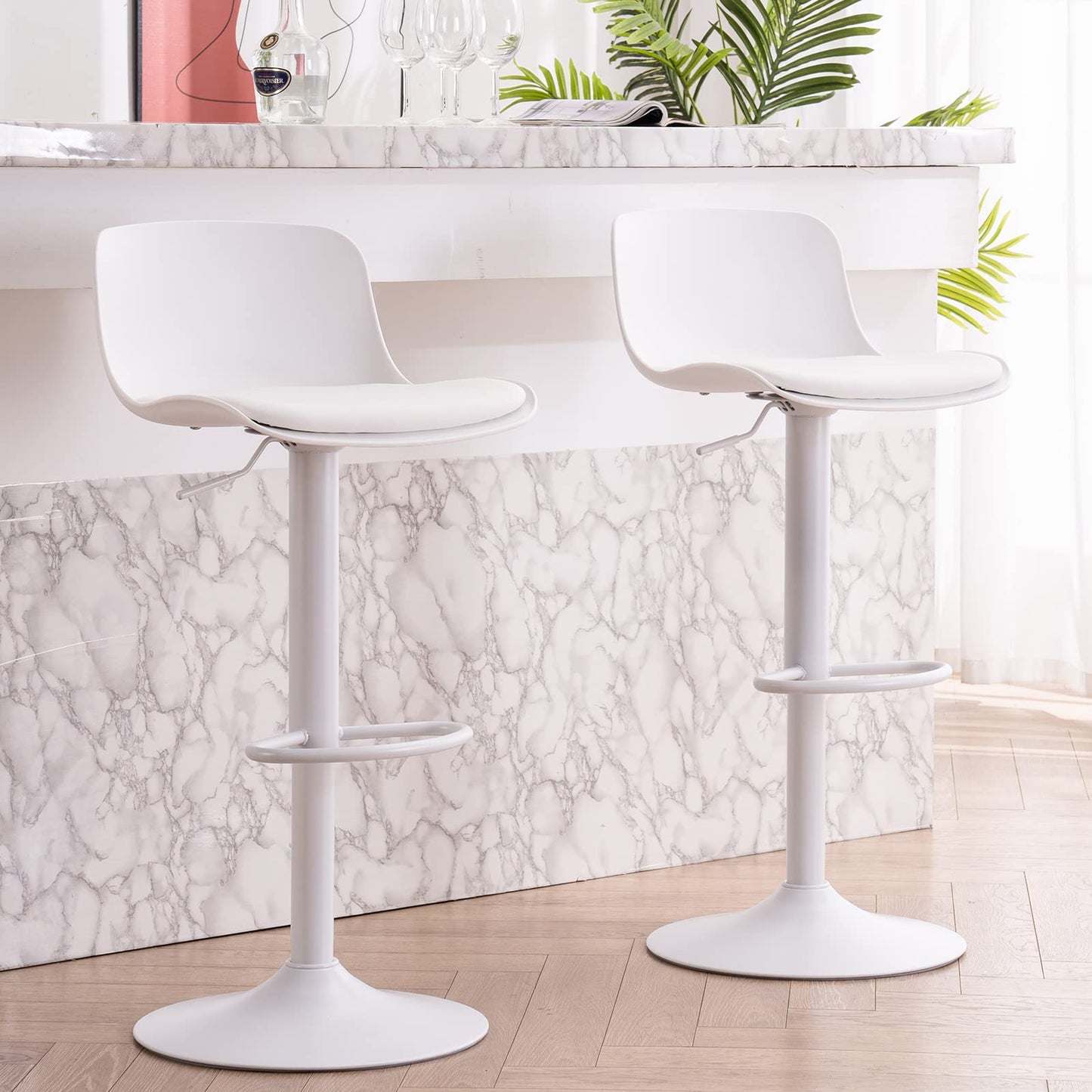 YOUNIKE Barhocker Weiß Barstühle 2er Set, Bar Stool Höhenverstellbar Drehstuhl, Küchenstühle Tresenstuhl mit Rückenlehne, Hohe Barhocker für Bartheke Küche