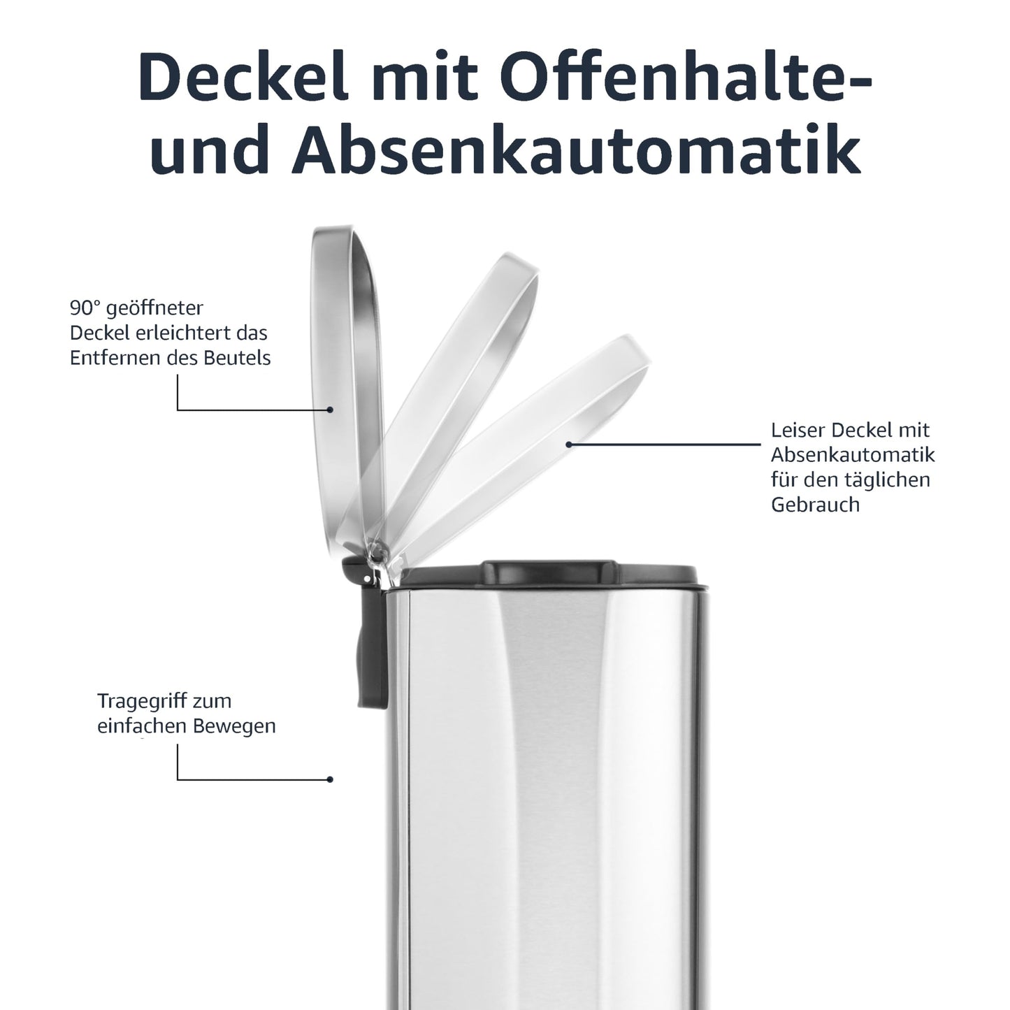 Amazon Basics 30 l Mülleimer für die Küche mit Stahlrohrpedal - 7.9 gallons Sanft Schließend mit Deckel, für Küche, Bad oder Büro, Rechteckig, Schwarz, Trash Can