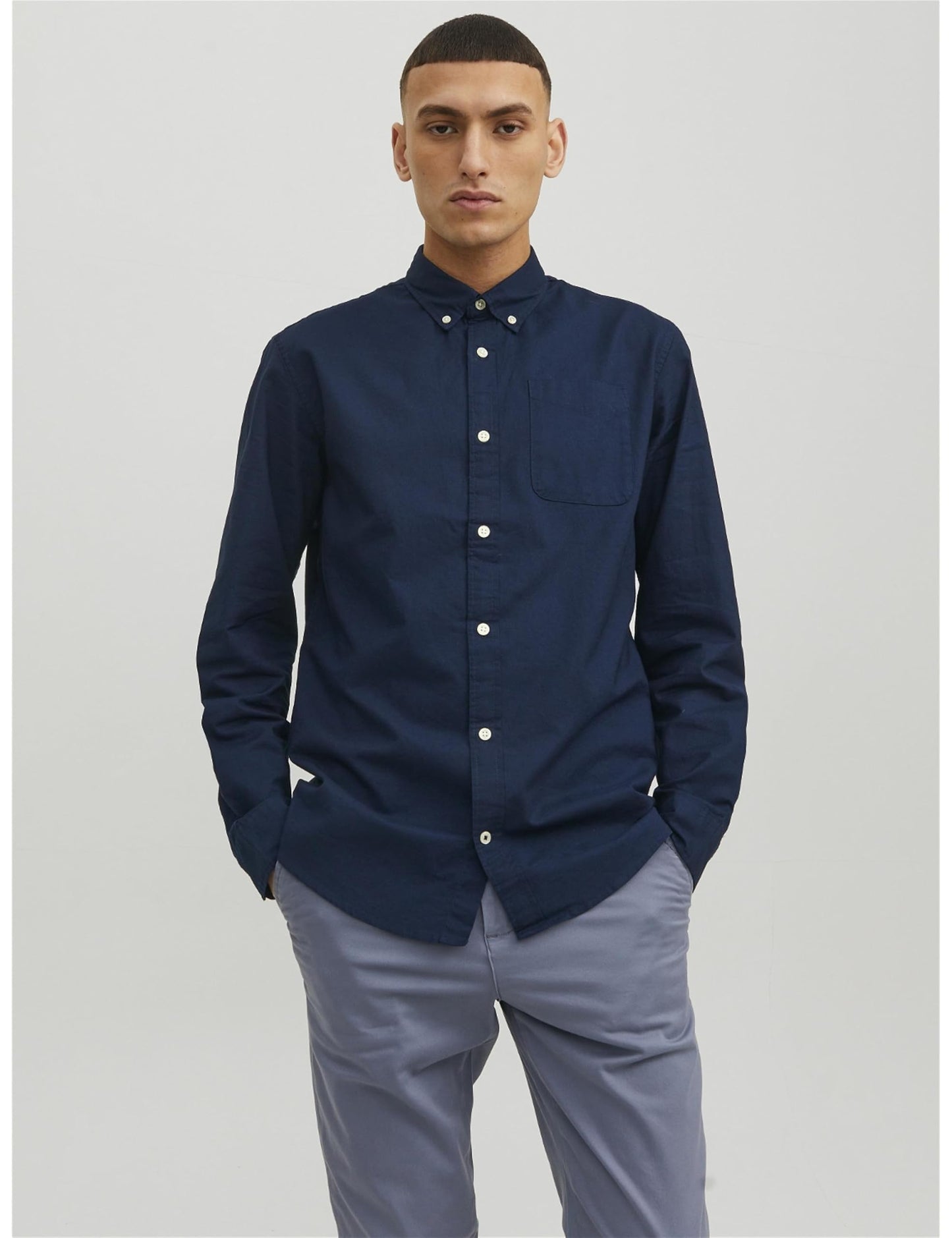 JACK&JONES Hemd Slim Fit Business Shirt mit Brusttasche Weiches Langarm Twill Oberteil JJEOXFORD, Größe Hemd:XL,Farben:Navy