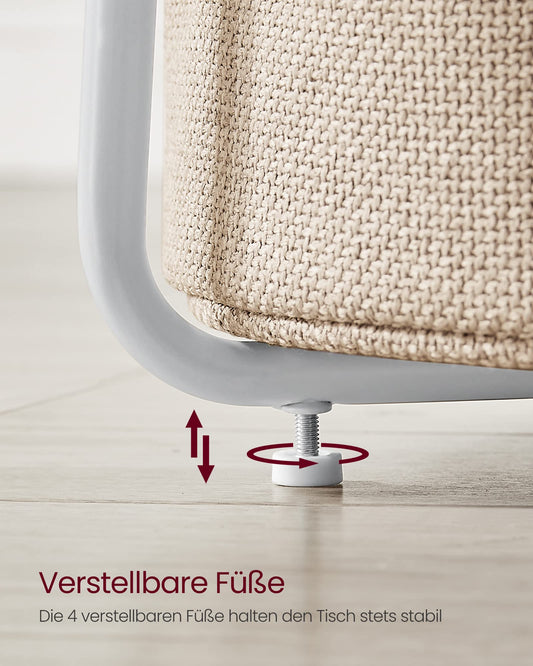 VASAGLE Beistelltisch rund, Kleiner Tisch, Couchtisch klein, Wohnzimmertisch, Korb aus Stoff, Stauraum für Wohnzimmer Schlafzimmer, Nachttisch modern, mattweiß-Kamelbraun LET223W10