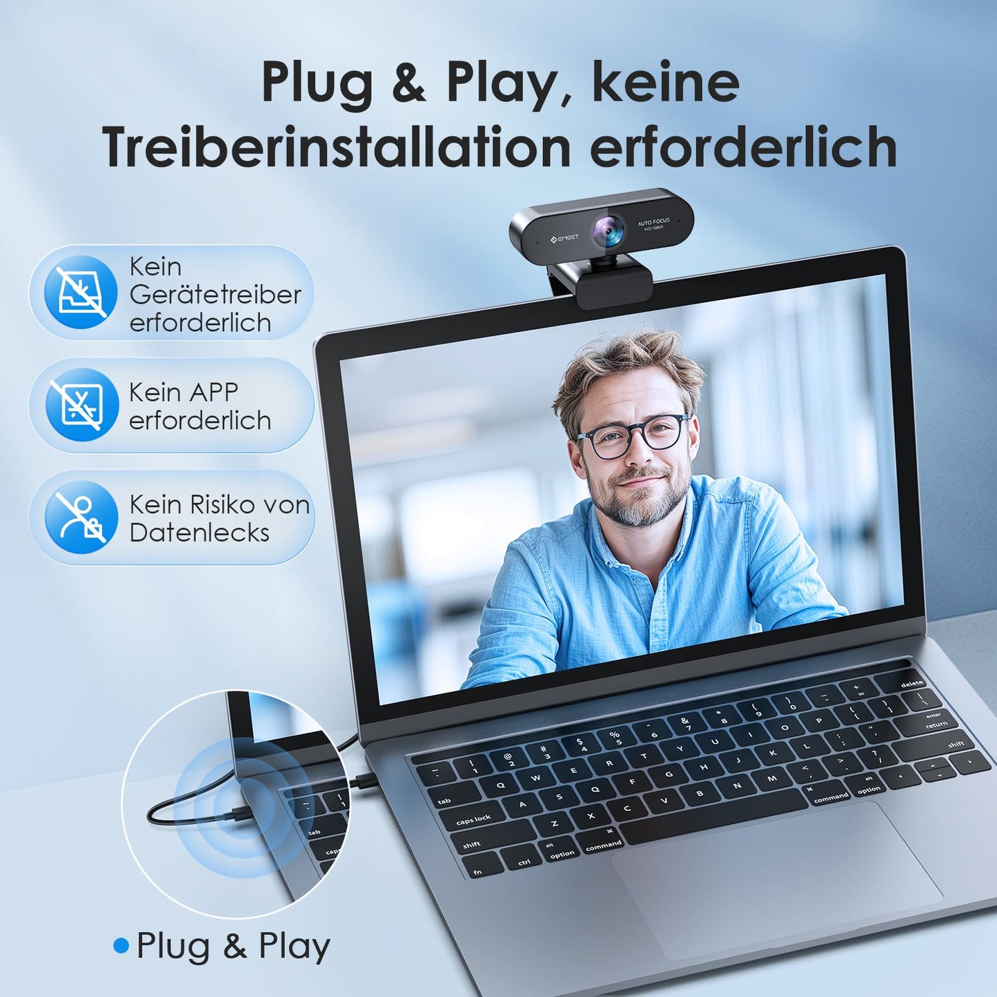 EMEET 1080P Webcam mit 2 Mikrofon - NOVA Full HD Webcam mit Autofokus, Streaming Webkamera mit Low-Light Korrektur, 73 ° Sichtfeld, Plug & Play, 360 °Drehung, für Skype, Zoom, Konferenzen, Streaming