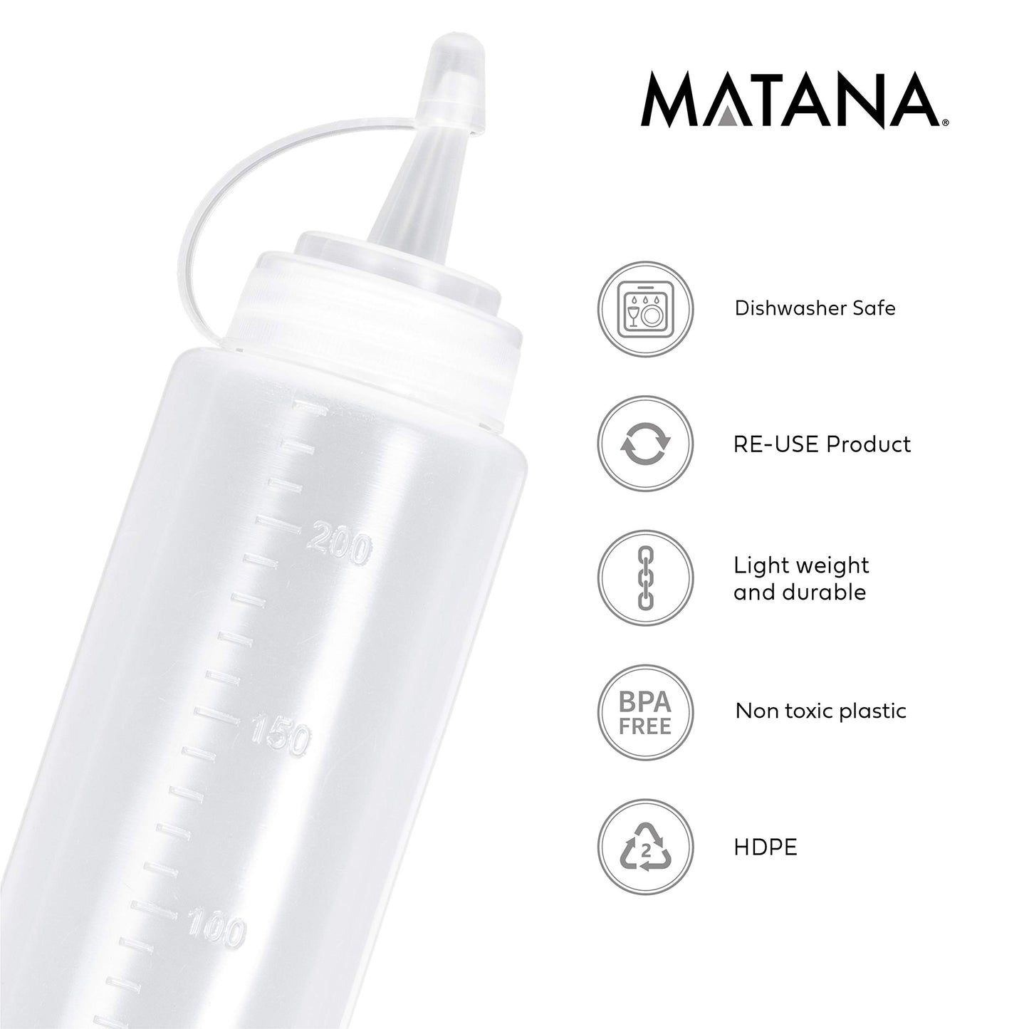MATANA - 8 Stück Squeeze Flasche, Saucenflasche, Quetschflasche Mit Kappen, 240ml - BPA Frei