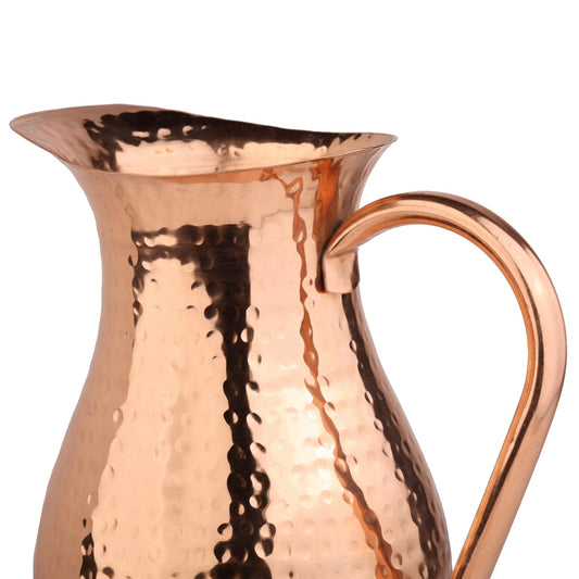 Krug aus reinem Kupfer mit Deckel, großer, gehämmerter Wasserkrug aus massivem Kupfer, Fassungsvermögen 60 oz/1800 ml, Kupferkaraffe für Zuhause, Hotels und Restaurants