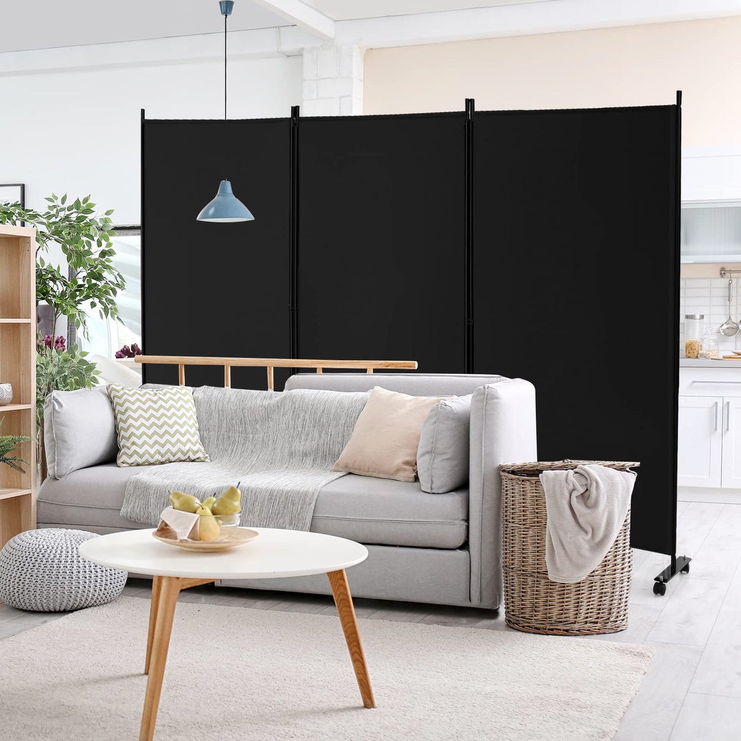 GIANTEX Paravent Raumteiler innen auf Rollen Trennwand Sichtschutz 3 teilig 262x180 cm Raumtrenner klappbar Spanische Wand freistehend mit Breiten Füßen Stellwand aus Stoff Privatschutz