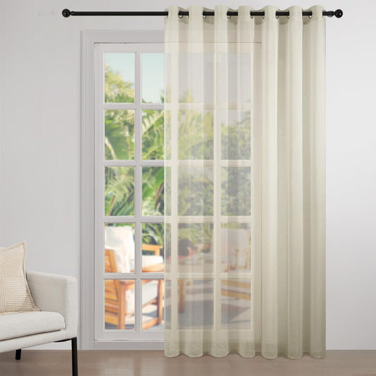 Topfinel 1er Set Gardinen Wohnzimmer Stores Gardinen mit ösen Voile Vorhang Halbtransparent Moderne Leinenoptik vorhänge kinderzimmer Gardinen Fenster 300x280 cm (BxH)