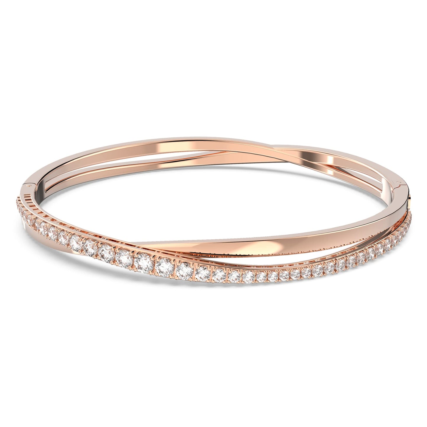 Swarovski Twist Armband, Weißer und Rosé Vergoldeter Damenarmreif mit Strahlenden Swarovski Kristallen