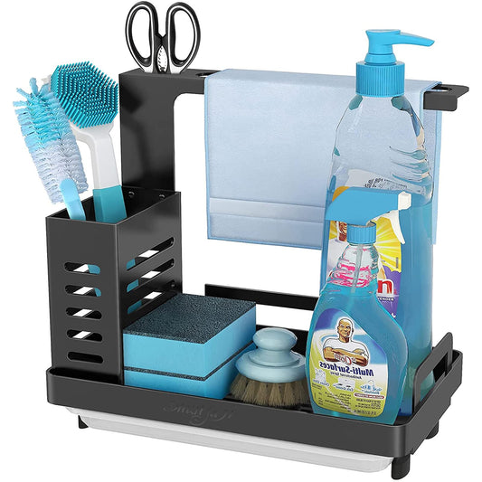 Shunfaji Spülbecken Organizer Spülbecken Caddy Organizer Edelstahl Utensilien Korb für Küche & Badezimmer mit Abflusspfanne, Klebstoff Arbeitsplatte Dual-Use Schwamm Bürste Seifenschale Halter