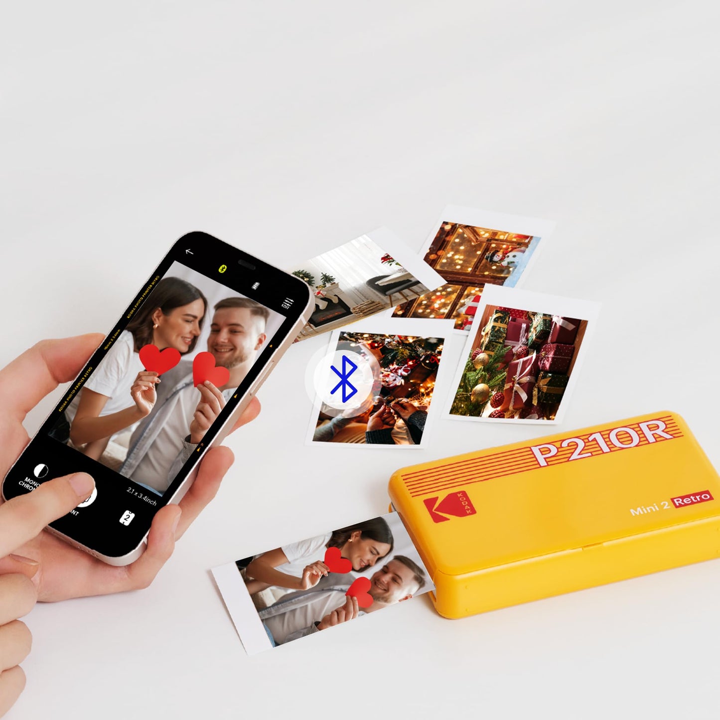 KODAK P210 Mini 2 Retro, Mobiler Farbig Handy Fotodrucker, Kompatibel mit Smartphone (iOS & Android), Bluetooth, 54x86 mm, 4Pass-Technologie, Laminierung, 68 Blatt, Weiß