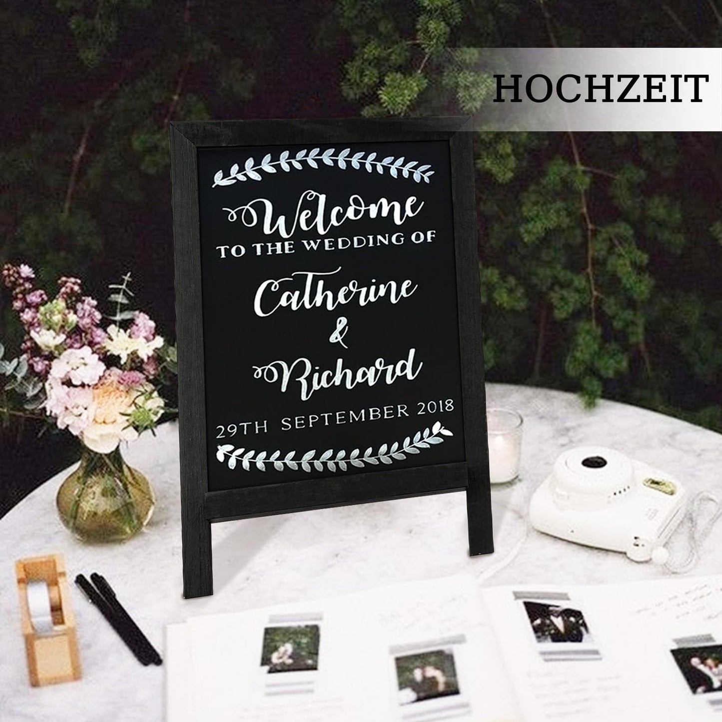 QUEENLINK Kreidetafel Magnetisch Blackboard 24.2×35.6cm Kreidetafel Aufsteller Klein Tafel zum Beschriften mit Braun Holzrahmen Memoboard für Küche