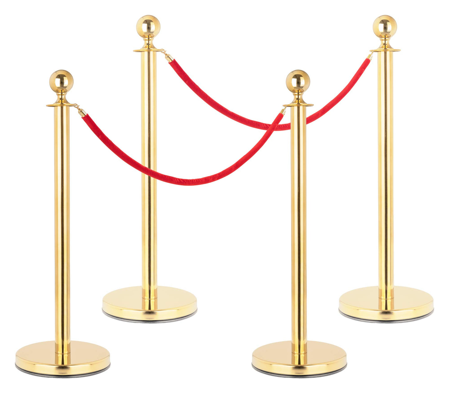 Stagecaptain PLS-150 Deluxe 4.2-150G Absperrständer Personenleitsystem - 4 Edelstahl-Stative und 2 rote Seile mit 1,5m Länge - Für Konzerte, Ausstellungen, Hotels, Kinos u.v.m. - gold