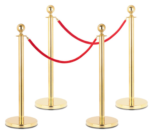 Stagecaptain PLS-150 Deluxe 4.2-150G Absperrständer Personenleitsystem - 4 Edelstahl-Stative und 2 rote Seile mit 1,5m Länge - Für Konzerte, Ausstellungen, Hotels, Kinos u.v.m. - gold