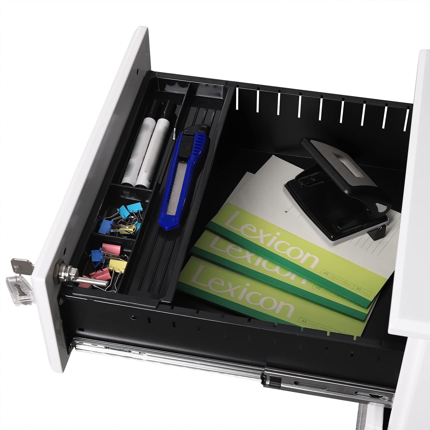 WOLTU Rollcontainer Metall, Mobiler Aktenschrank Büroschrank mit 3 Schubladen Bürocontainer, abschließbares und verstellbares Hängeregister, vormontiert, Büro, Home Office Weiß SK024ws