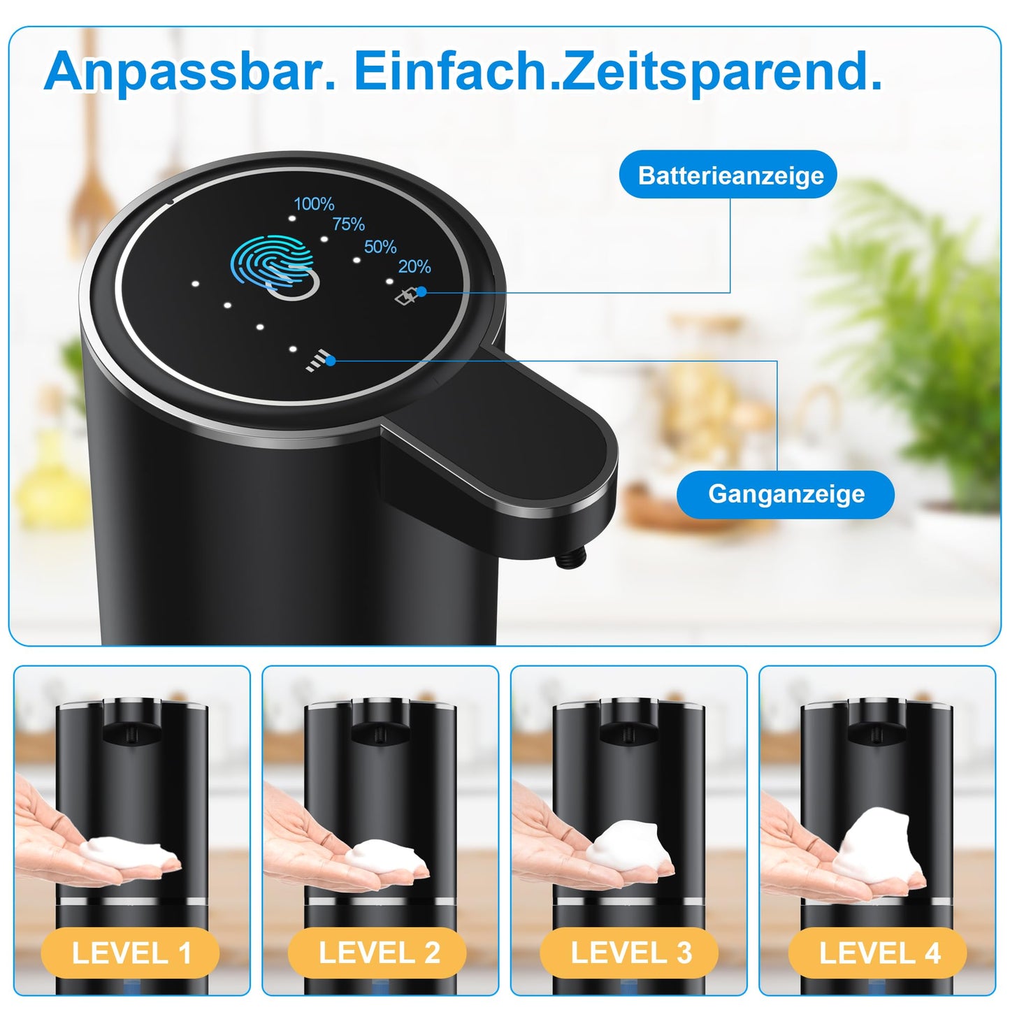 Fantictas Seifenspender Automatisch Wandbefestigung mit Sensor Infrarot,380ml Elektrischer Seifenspender ohne Bohren mit USB Wiederaufladbar,IPX5 Wasserdicht für Bad Toilette Küche
