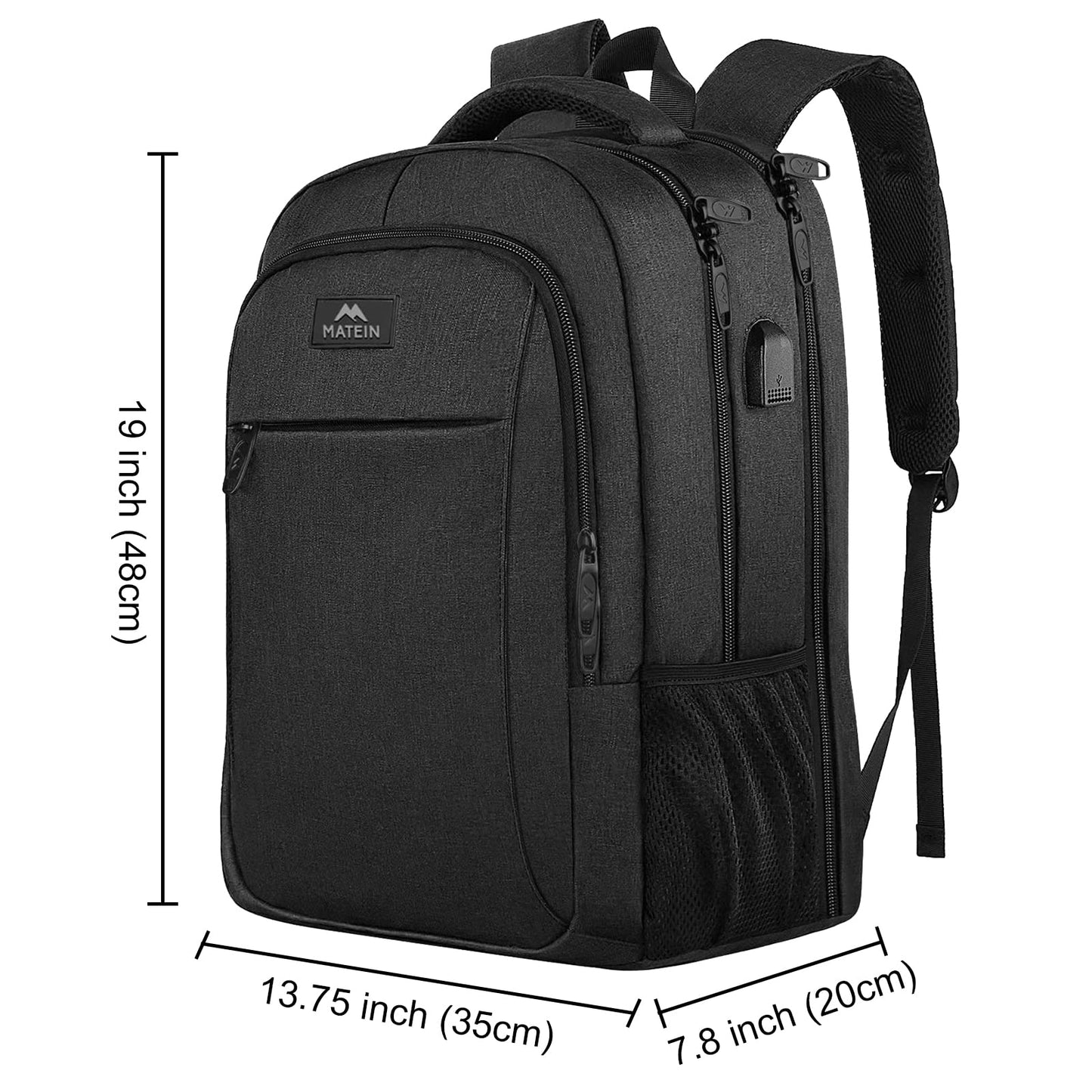 MATEIN Rucksack Herren, Groß Laptop Rucksack 17,3 Zoll Schulrucksack Laptoptasche mit USB Ladeanschluss Anti Diebstahl Business Arbeit Reisen Rucksack Teenager Notebook College Tech Damen, Schwarz