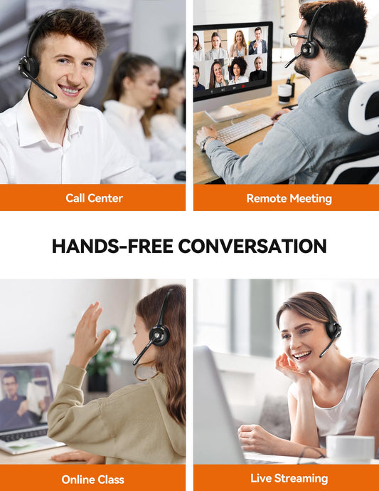 TECKNET Bluetooth Headset mit Mikrofon & USB Dongle, kabelloses PC Headset, Rauschunterdrückung und Freisprechen Chat Headset für Computer, Callcenter, Telefonkonferenzen, Super Leicht, Ultra Komfort