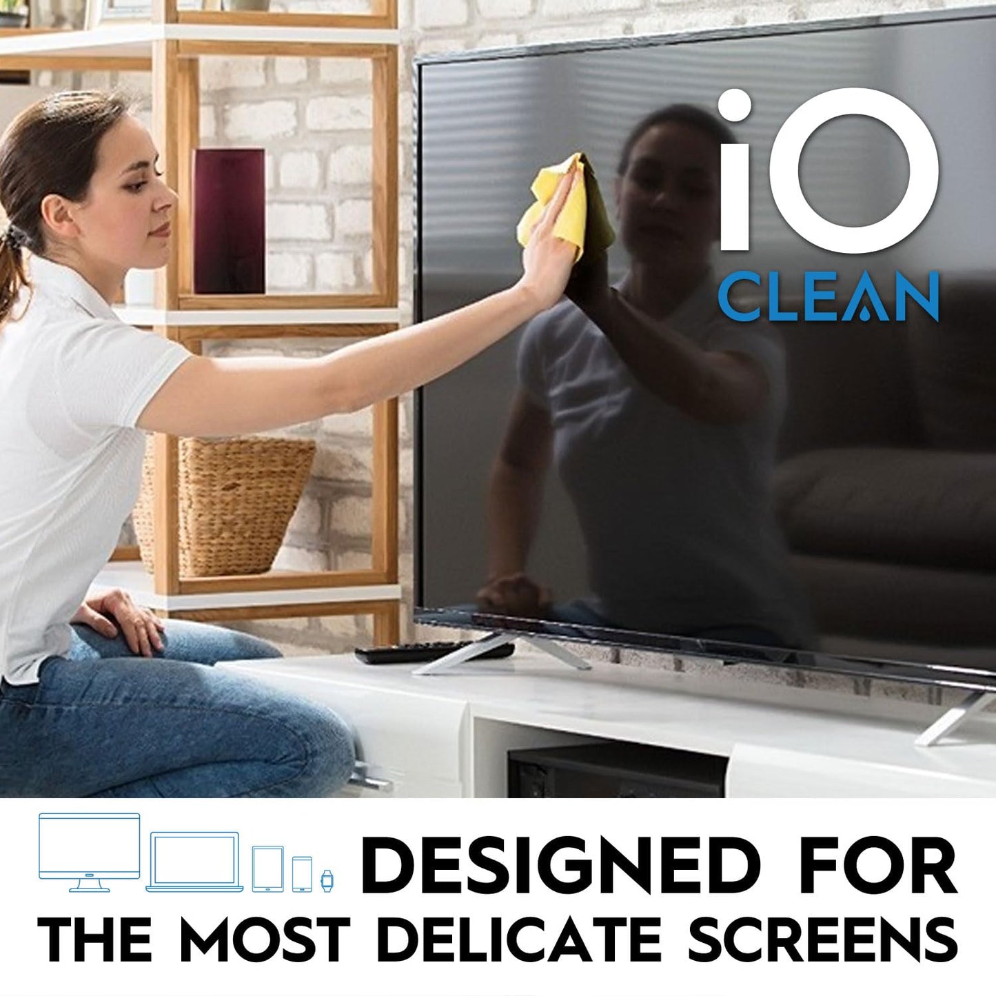iO Clean Bildschirmreiniger Spray (16oz - 473ml) – Bestes großes Reinigungsset für LCD-LED-OLED-Fernseher, Smartphone, iPad, Laptop, Touchscreen, Computermonitor, andere Geräte – Mikrofasertüche