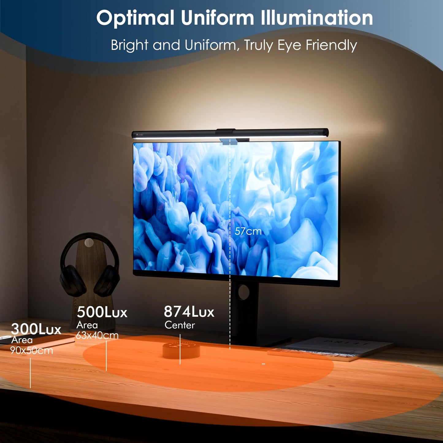 Quntis Curved Monitor Lampe mit Hintergrundbeleuchtung Fernbedienung, 40cm Monitor Light Bar zum Augenschutz, USB Bildschirmlampe PC Bürolampe dimmbar, LED Schreibtischlampe für Home Office Computer