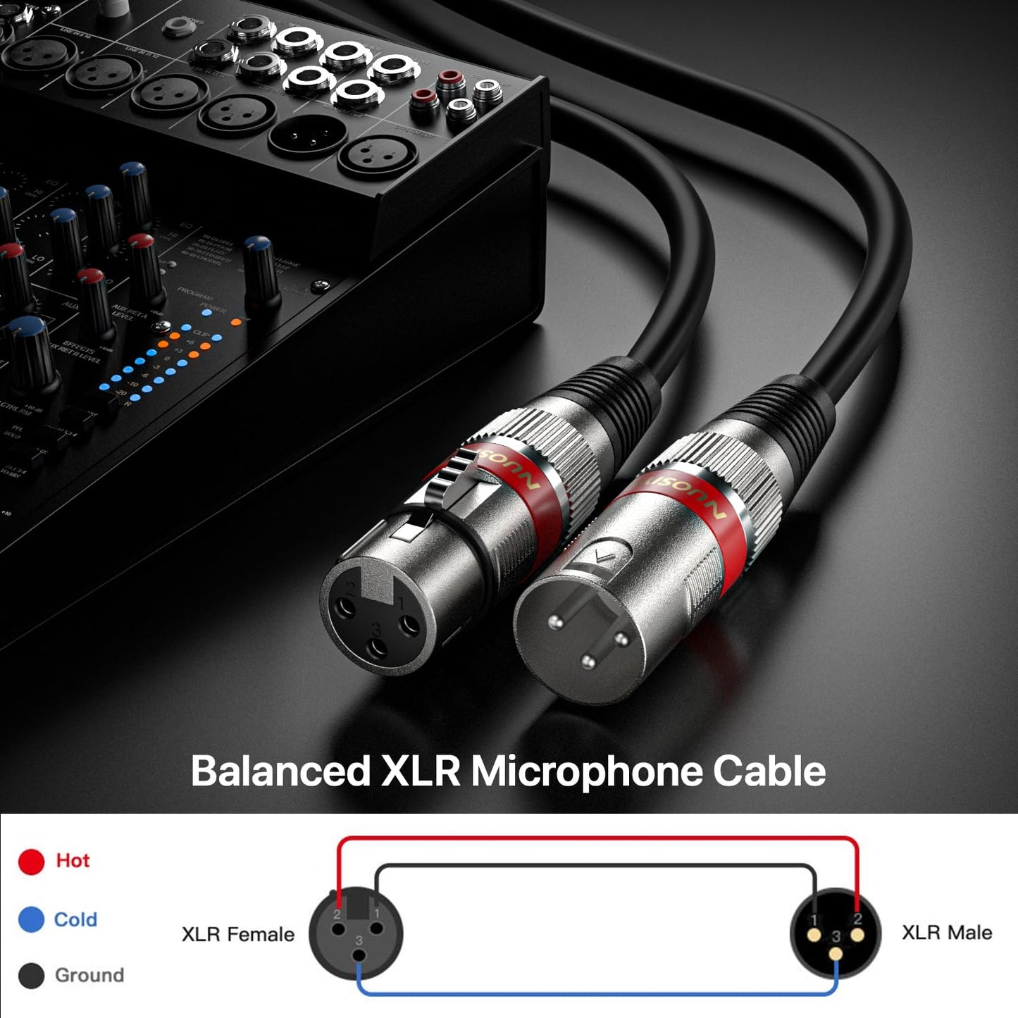 NUOSIYA XLR Kabel 5m – 4er Set Mikrofonkabel – 3-poliges symmetrisches Audio Verlängerungskabel XLR Stecker auf Buchse für Mikrofon, Mixer & Lautsprecher