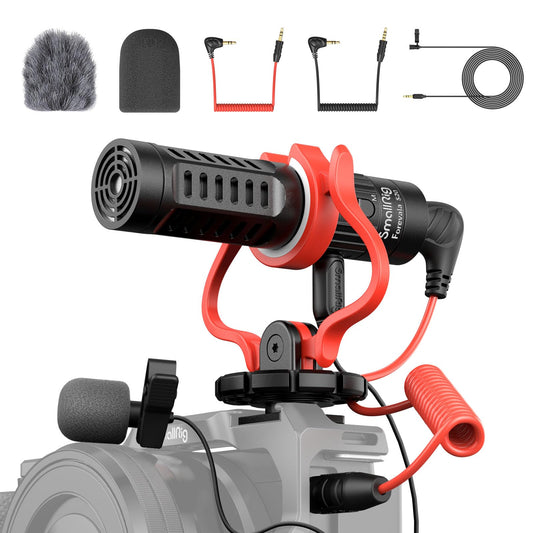 SMALLRIG Videomikrofon, Dual Input Videomic, mit Stoßdämpfung Shock Mount, 3.5mm TRS/TRRS Richtmikrofon mit Windschutz für DSLR Kameras und Smartphone Forevala S20-3468