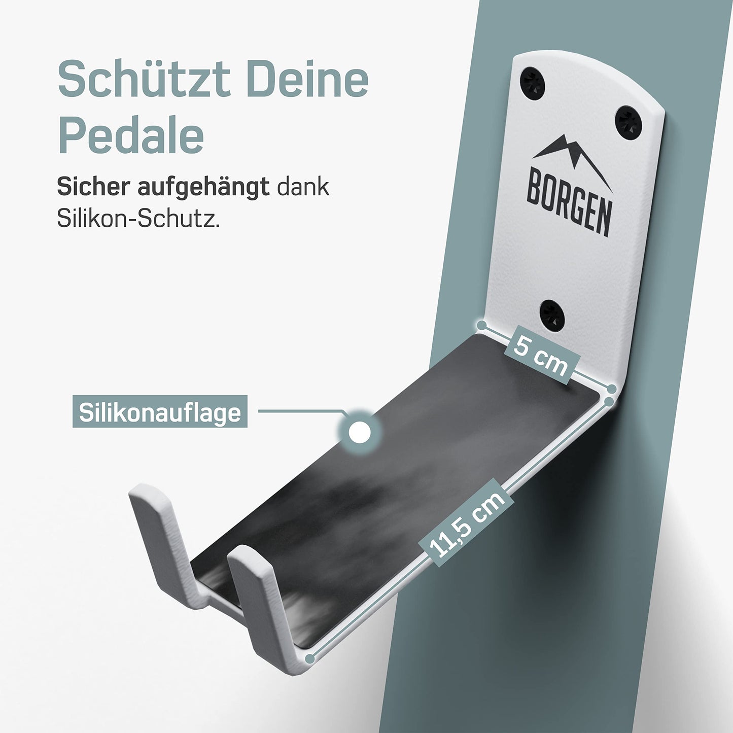 Borgen Fahrrad Wandhalterung mit 30 kg Tragkraft - Pedal Fahrradhalterung Wand für E-Bike, MTB und Rennrad