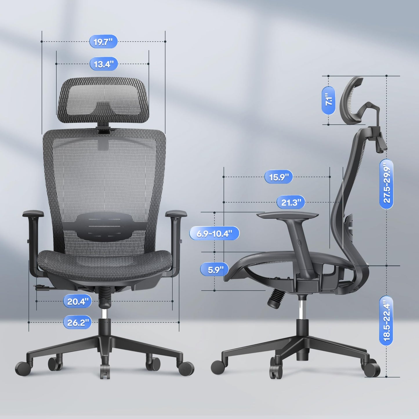 FLEXISPOT Bürostuhl Ergonomisch Schreibtischstuhl Computerstuhl Höhenverstellbarer Sitz Kopfstütze Armlehne Lendenwirbelstütze Lenkrollen Arbeitsstuhl OC3C