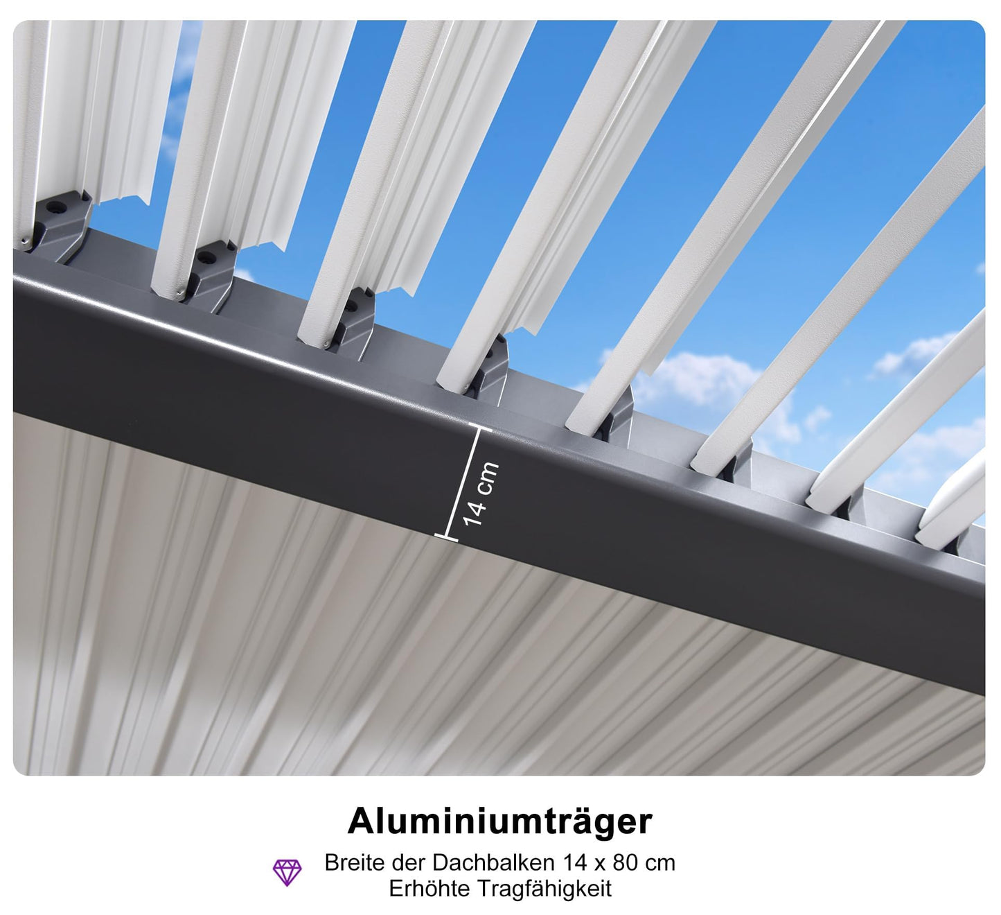 PURPLE LEAF Pavillon 3 x 4.2 m Wasserdicht Stabil Pergola mit Lamellendach Alu Terrassenüberdachung Hardtop Pavillon mit Moskitonetze und Vorhänge, Grauer Rahmen und Weißes Dach