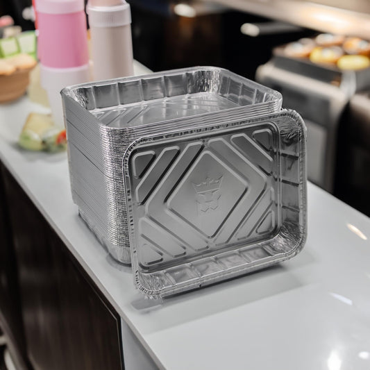 Enpack Aluschale R879-930G - 100 Stück Alu Grillschalen 226x176x30 mm - Feuerfeste Aluschalen 1000ml - Tropfschale/Fettauffangschale zum Grillen, Auflaufform - Aluschalen Grill - Grilltropfschale