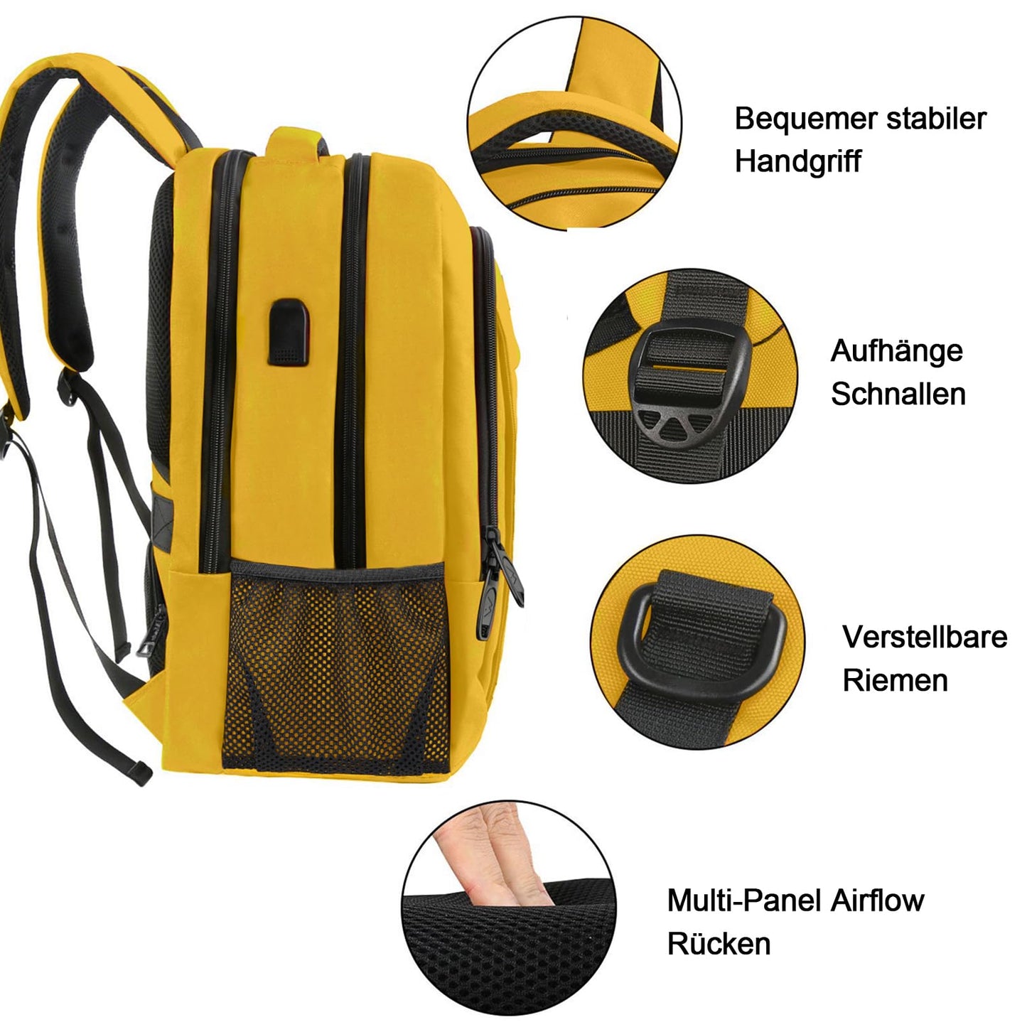 MATEIN Laptop Rucksack Damen 15,6 Zoll Arbeitsrucksack Business Frauen Schulrucksack für Mädchen Jungen mit USB-Ladeanschluss Daypack Student, Zitronengelb