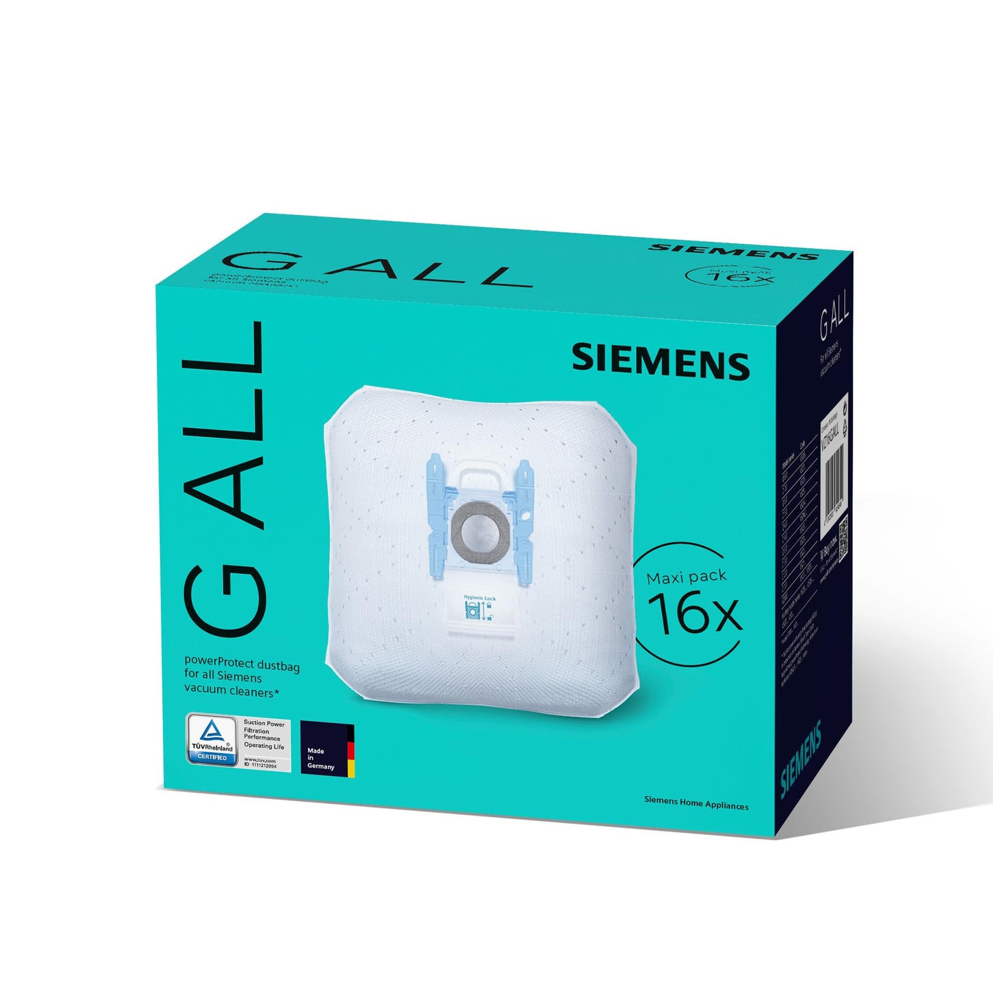 Siemens 16x Staubsaugerbeutel powerProtect Typ G ALL VZ16GALL, 99,9% Feinstaubfilterung, höhere Reinigungsleistung, 50% längere Nutzungsdauer, passend für alle Reihen außer VS08 und VS01