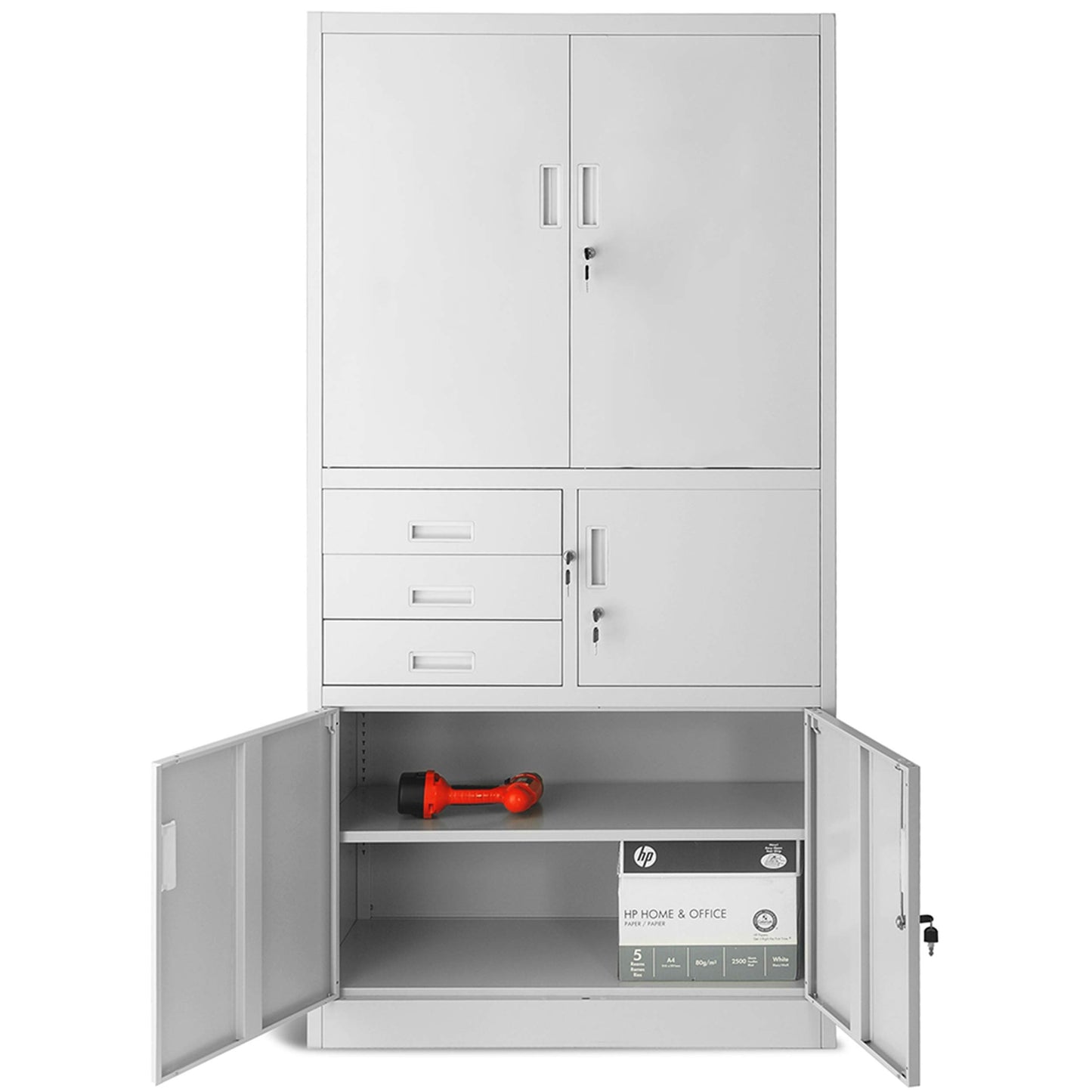 Jan Nowak Aktenschrank, Büroschrank, Metallschrank mit Tresor | 3 Schubladen, Höhenverstellbare Fachböden, Geheimfach, Pulverbeschichtet | für Büro, Archiven, Behörden | 185 cm x 90 cm x 40 cm, Grau