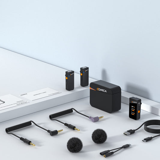COMICA Vimo C3 Lavalier-Funkmikrofon mit Geräuschunterdrückung mit einem klick, Lavalier-Mikrofon mit 20H Akkulaufzeit, kabellos-Ansteckmikrofon für Kamera iPhone Handy PC (2TX+1RX+Ladeetui)